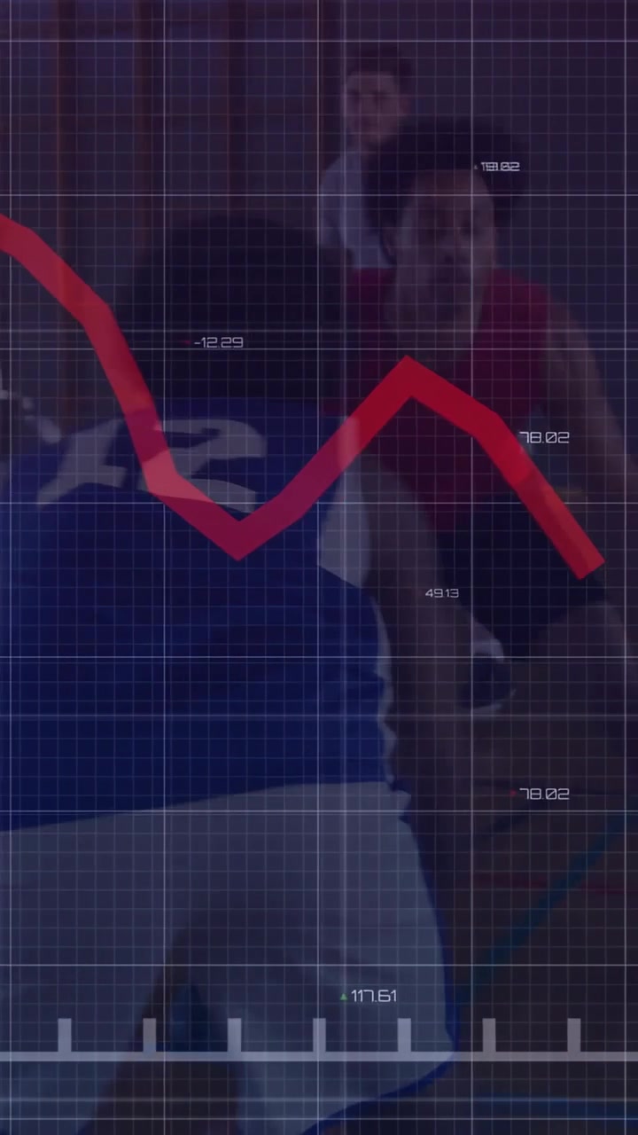 Male player blue 12 shifting weight driving seeking basket as sports overlay tracing red line
