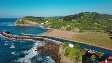 aerial view of the coast of zumaia, urola river meets bay of biscay