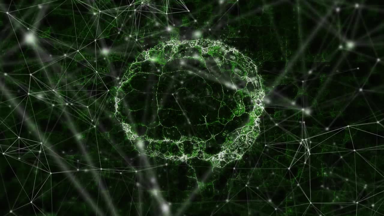 animación de la red de conexiones y el cerebro digital sobre un fondo negro