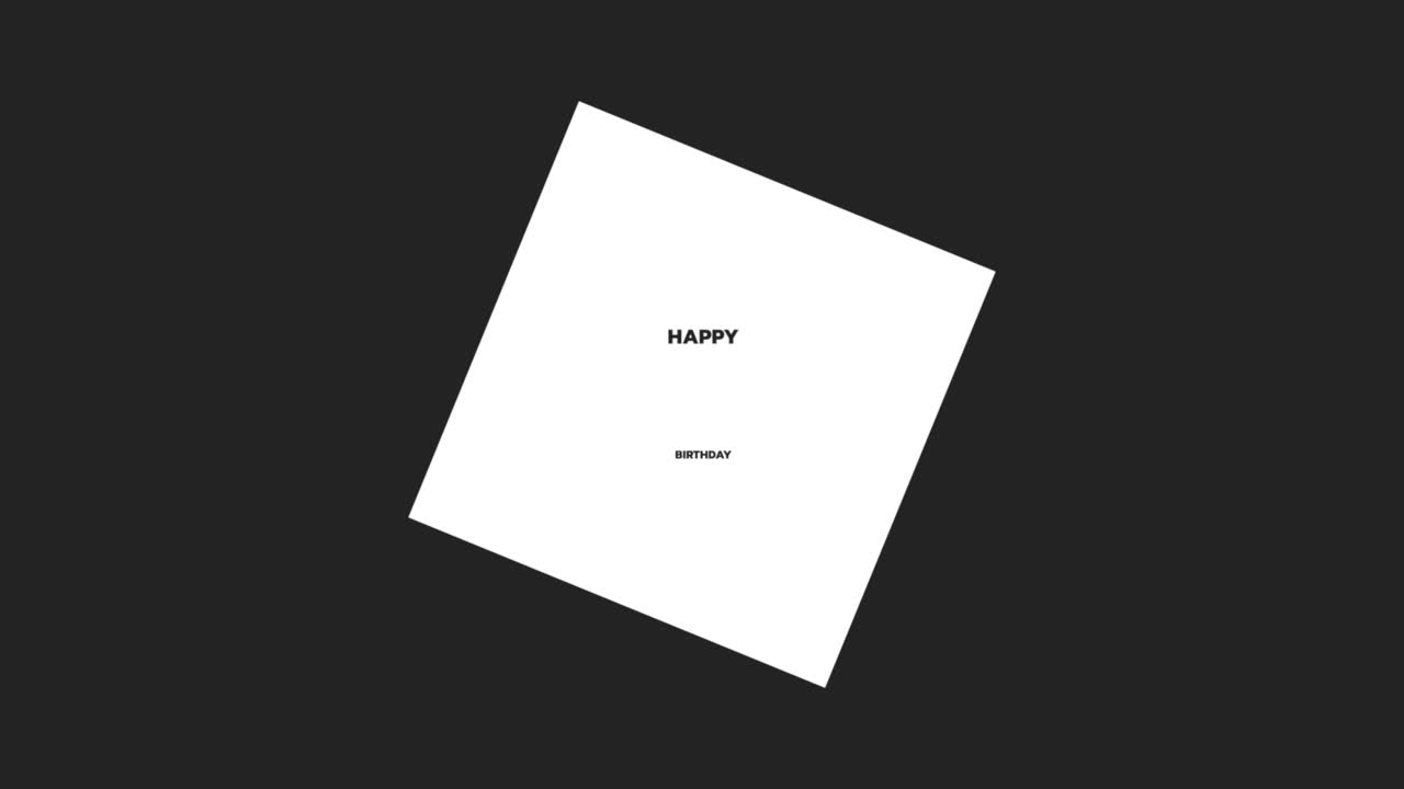 Happy Birthday greeting card with white letters on black background