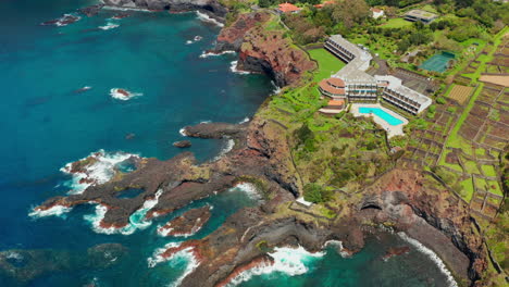 Cinematic-aerial-drone-view-of-beautiful-coastline-in-Sao-Miguel-island,-Azores---Portugal