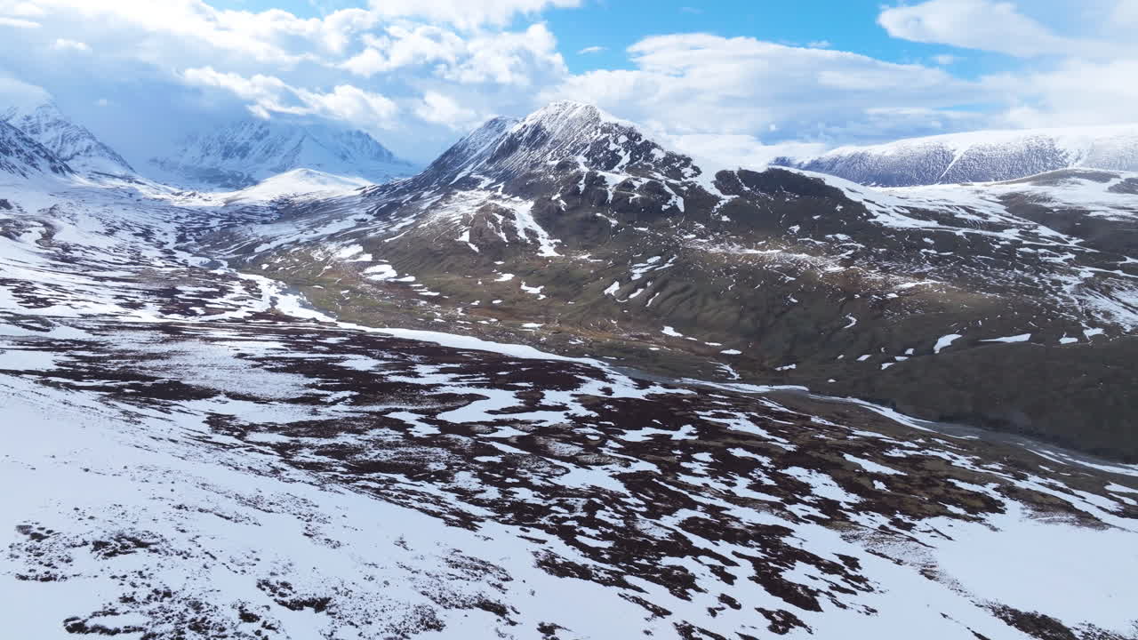 Snow-capped Altai Tavan Bogd Peaks From The Tsagaan Gol (White River) Valley In The Far-western Mongolia. Aerial Shot