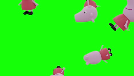 Riesige-Peppa-Pig-Spielzeuge-Fallen-Auf-Den-Grünen-Bildschirm-Mit-Alpha-Matte