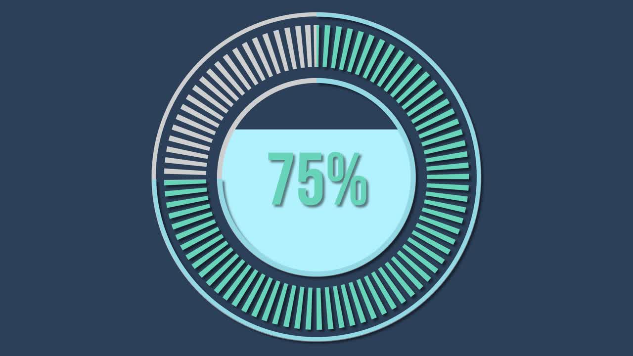 Circular progress bar animation with smooth transitions, displaying percentages from 10% to 100% on a blue background