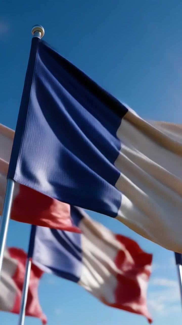 A Majestic Display of Flags Billowing in the Breeze, Showcasing Colors and Movement Against a Stunning Blue Sky, Symbolizing Unity and Patriotism.