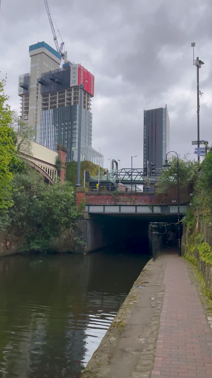 Canal Scene in Manchester with Modern Building Construction