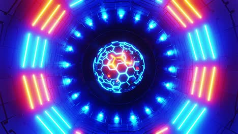 Circular-object-with-neon-lights-and-ball-in-the-middle-of-it.-Loop-animation