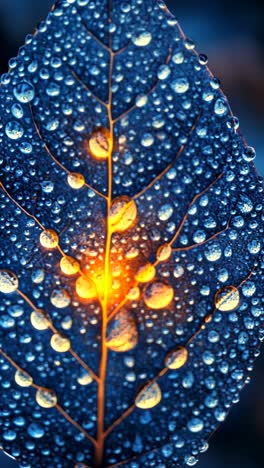 dew-covered leaf with glowing details during early morning