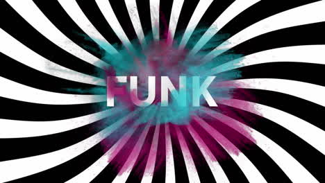 animación de texto funk sobre nubes rosas y azules sobre fondo blanco y negro