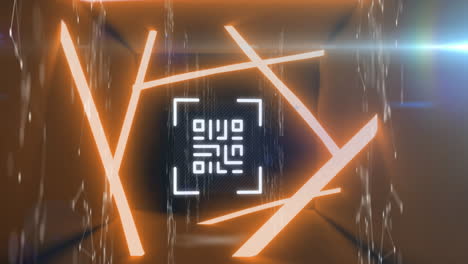 qr code scanner with neon elements against screens of networks of connections