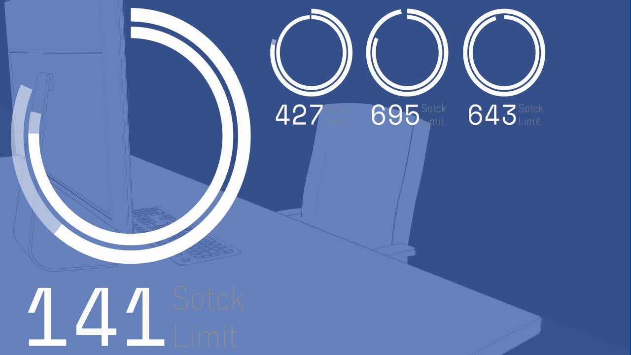 3d 오피스 데스크에 대한 주식 시장 데이터 처리의 애니메이션