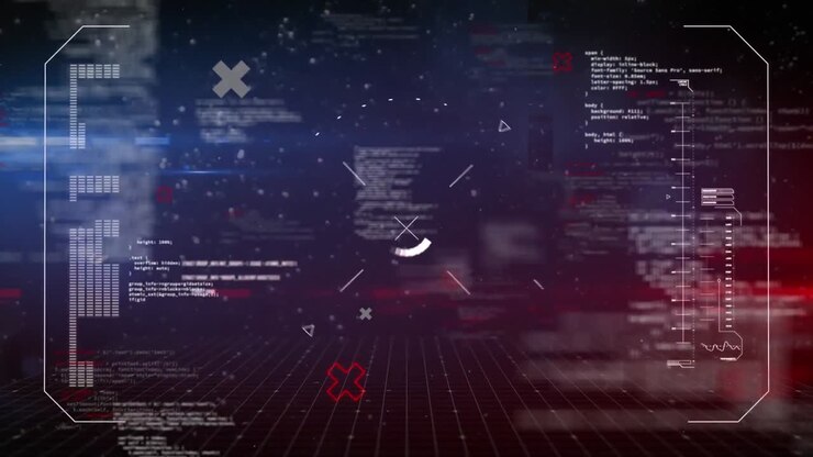 Animation of data processing and scope scanning on black background