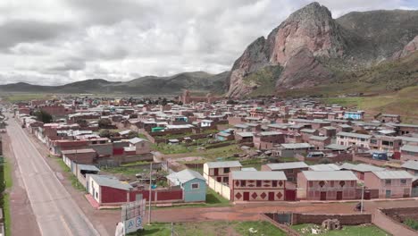 pucara, peru is green after recent high andes rain, overcast aerial