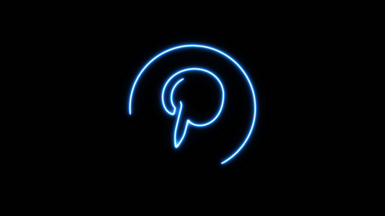 Animazione del logo Pinterest blu neon luminoso su sfondo nero