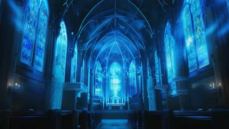 interior of a blue lit church