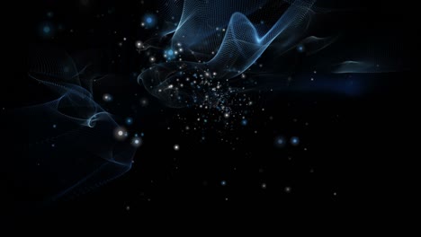 animación futurista con objeto de onda y partículas de brillo en cámara lenta, 4096x2304 bucle 4k