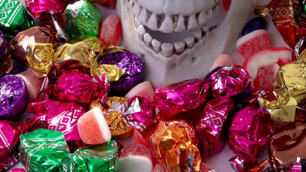 Animazione di dolcetti su sfondo bianco.