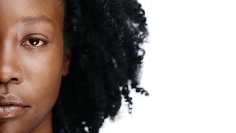 Afrikanische-Frau-Porträt-Nahaufnahme-Halbgesicht-Charakterserie-Isoliert-Auf-Reinem-Weißem-Hintergrund