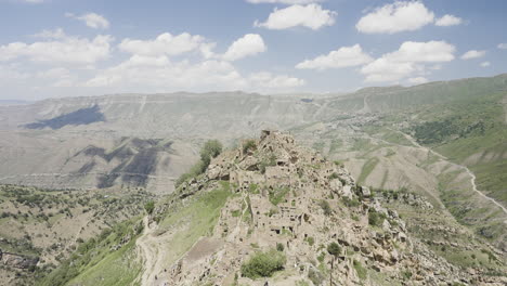 aerial view of a ruined mountain village