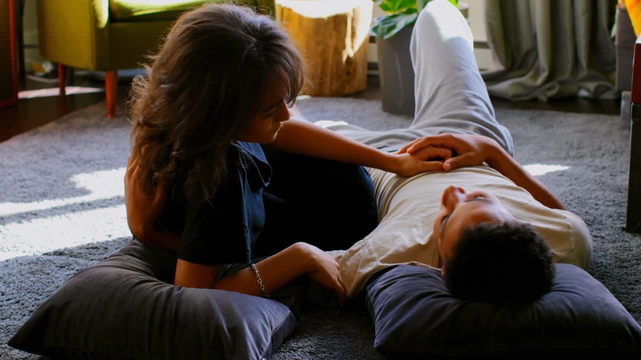 Young Caucasian couple interacting with each other in a comfortable home 4k