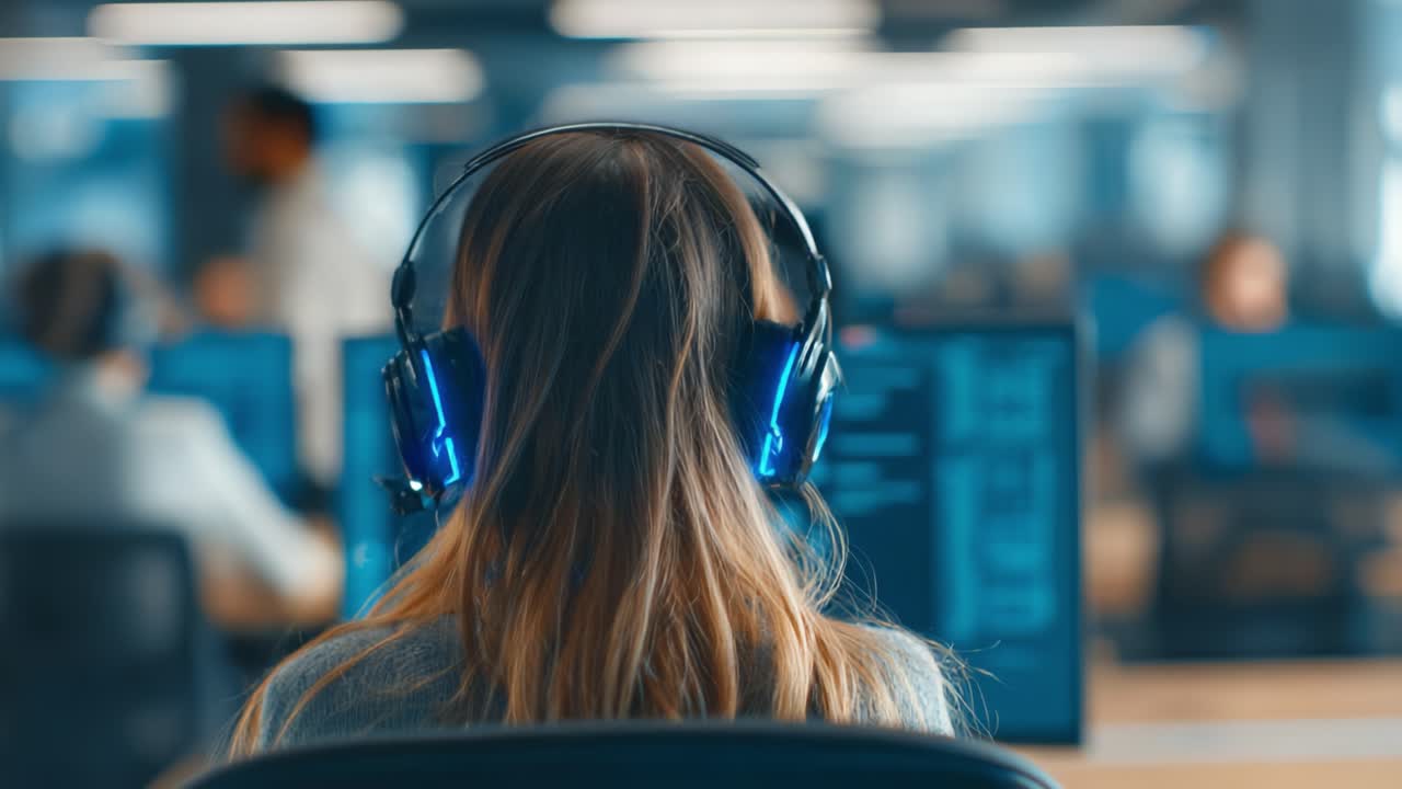 Focused Gamer Engaged in Competitive Online Play, Utilizing Advanced Headset and Computer Setup in a Modern Gaming Environment