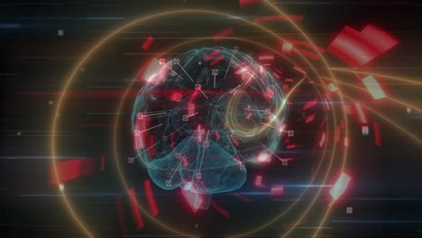human brain spinning over glowing tunnel in seamless pattern against black background