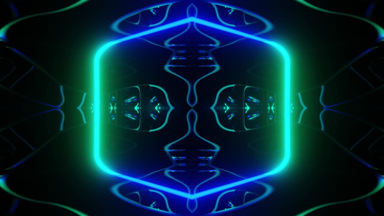 움직이는 네온 조명을 가진 거울 방, 밝은 반사와 함께 추상적인 축제 bg, 어두운 방 디스코 조명, 네온 조명, 나이트 클럽, 밝은 네온 스타일 bg