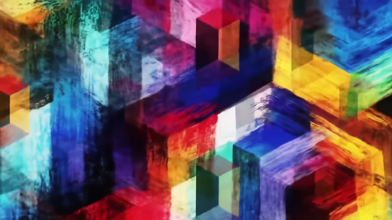 A Captivating Exploration of Colorful Abstract Geometric Patterns and Dynamic Brushstrokes, Showcasing Depth and Motion in Vibrant Hues