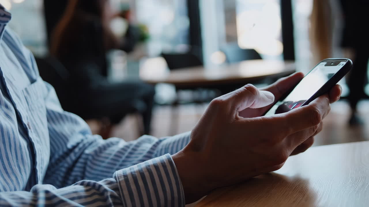 A person using a smartphone at a table