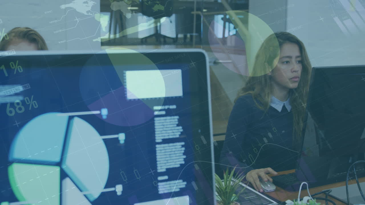animación de estadísticas y procesamiento de datos financieros sobre mujeres de negocios utilizando computadora