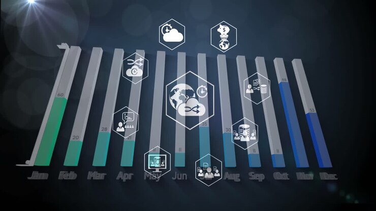 Animation af databehandling over blå baggrund