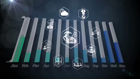 animación del procesamiento de datos sobre un fondo azul