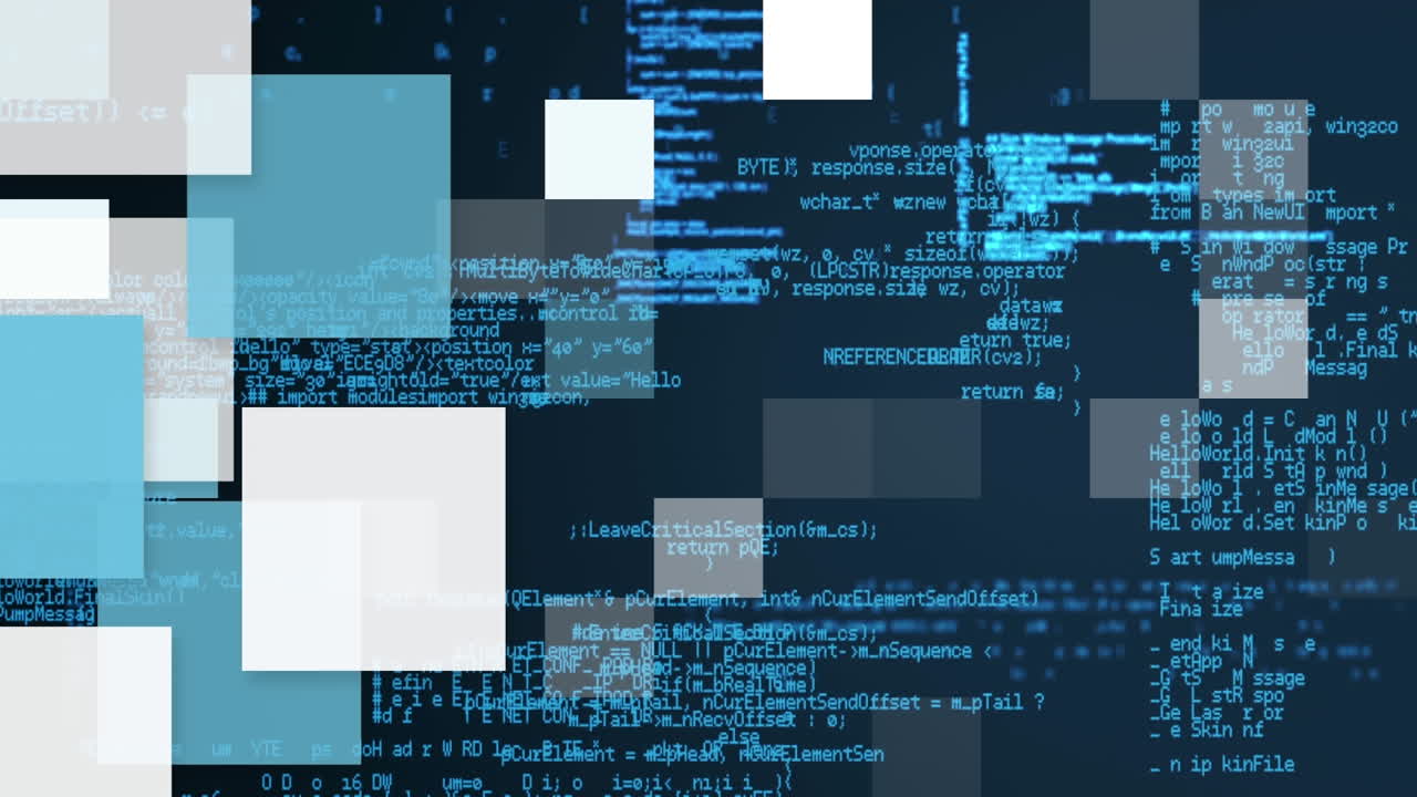 kwadraty i dane na ciemno niebieskim tle