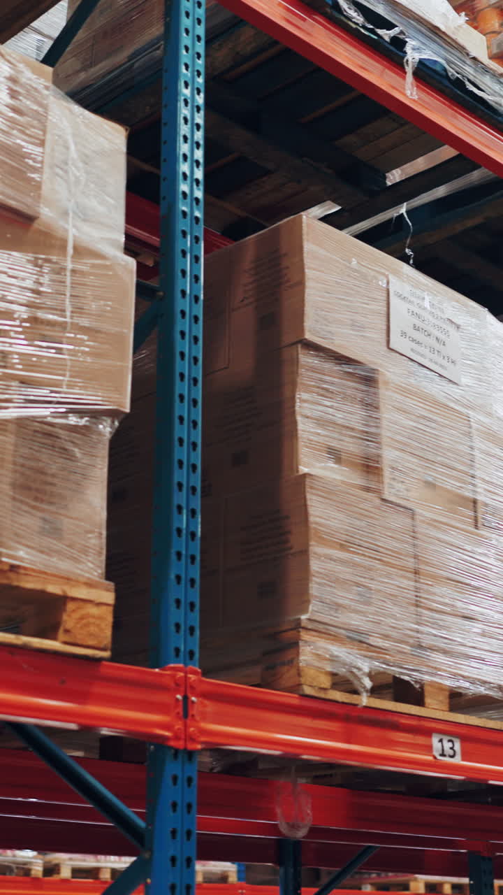 Warehouse Shelves with Palletized Boxes