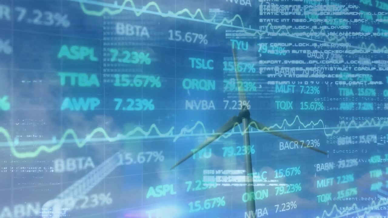 풍력 터빈을 통해 금융 데이터 처리의 애니메이션