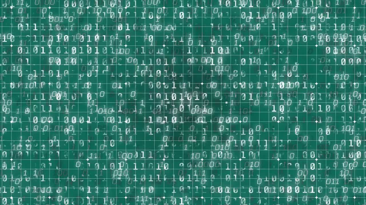 Animation of binary coding data processing on green background