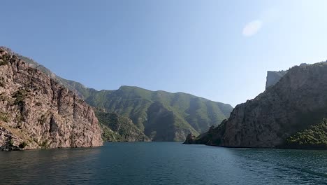 Mountains-and-water-in-Lake-Koman,-Albania