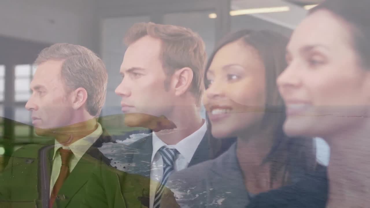 animación del paisaje sobre diversas personas de negocios