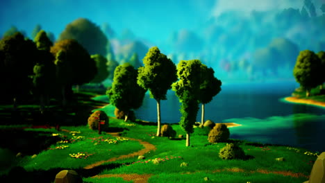 cartoon landscape with hills and forest