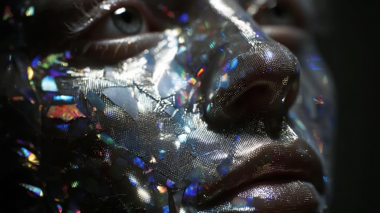 An Enigmatic Close-Up of a Sculpture with Iridescent Facets, Merging Art and Technology to Create an Intriguing Visual Experience in Soft Lighting