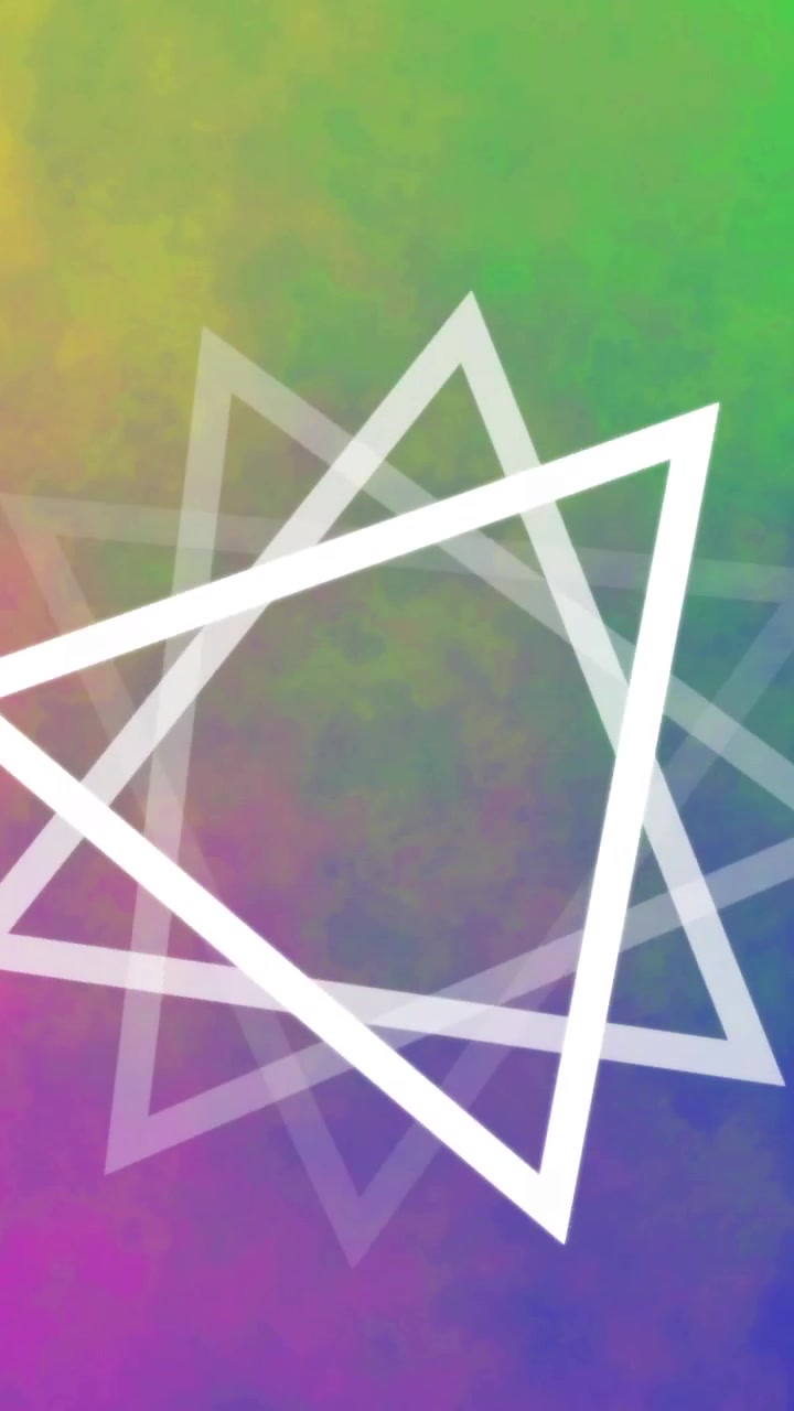 White triangle animation over vibrant multicolored gradient background