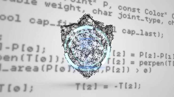 Digital Shield Icon Forming Over Computer Programming Code
