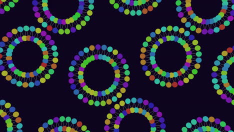 Repeat futuristic circles pattern with dots and lines on black gradient