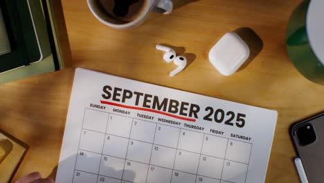 september 2025 calendar and desk setup