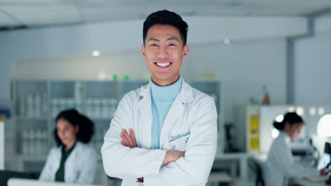 science, portrait and asian man with confidence