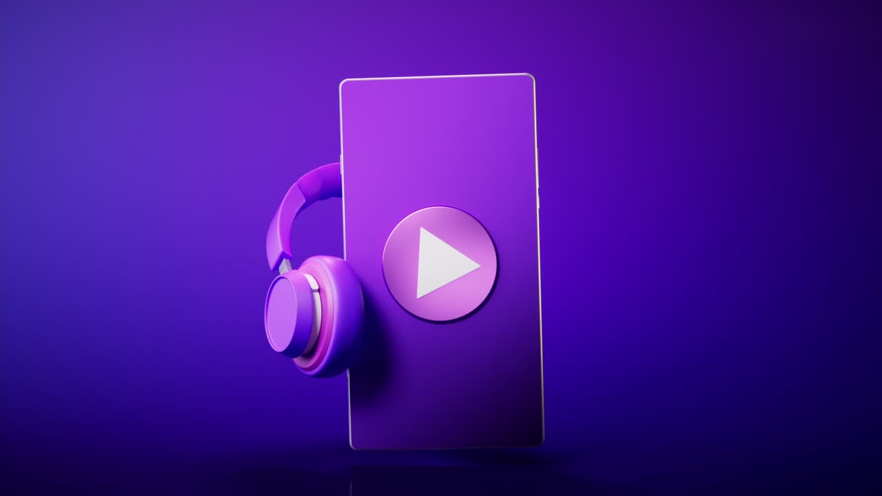 animación en bucle de auriculares y teléfonos móviles, renderización en 3d.