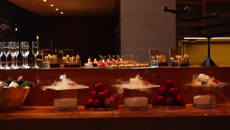 elegant buffet with smoked desserts and finger foods