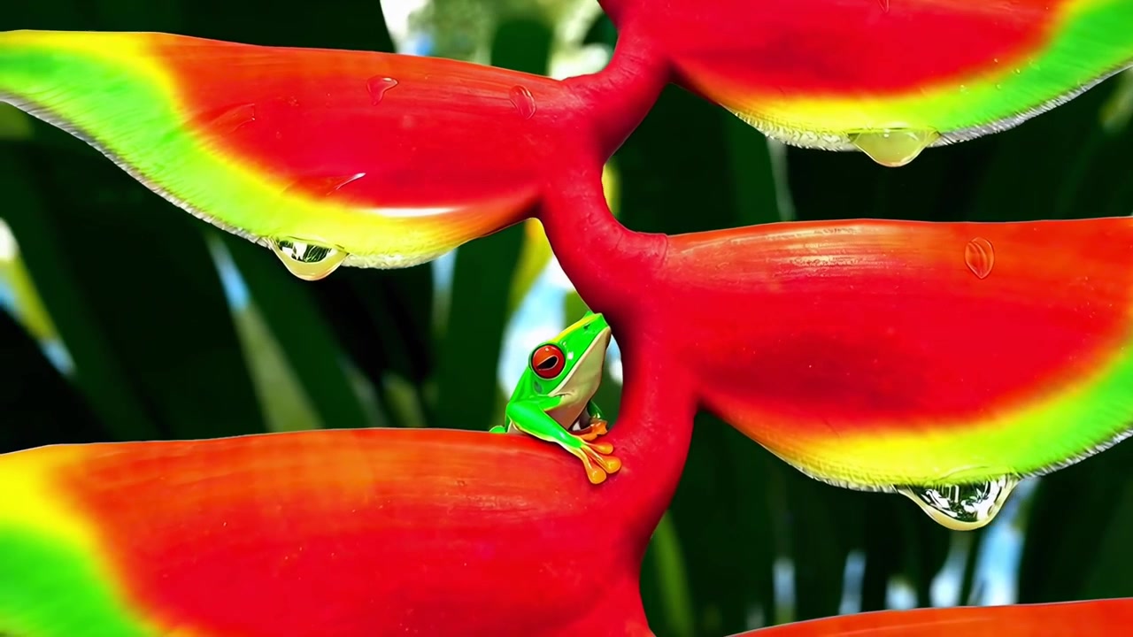 Ecosistema vibrante della foresta pluviale tropicale con fauna selvatica e raggi di sole