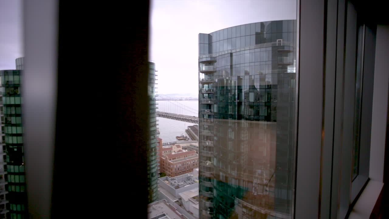 Cityscape through a window