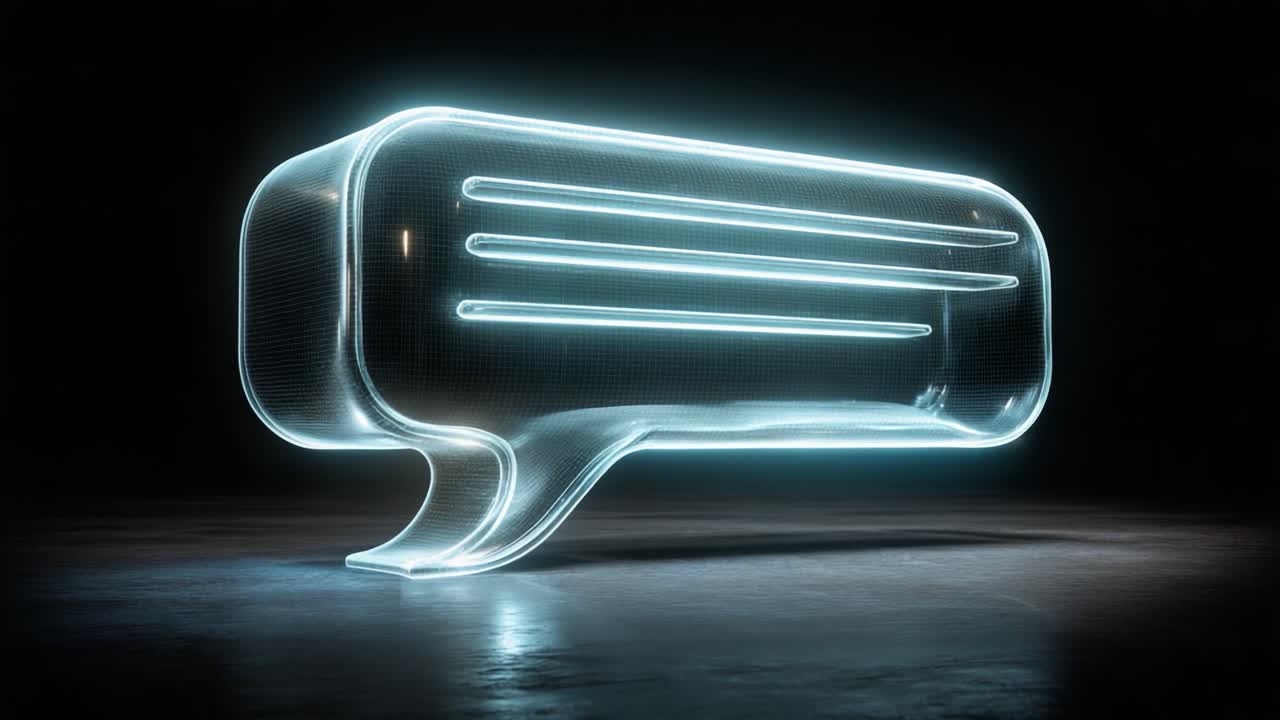 A Captivating View of a Glowing, Transparent Speech Bubble, Showcasing Modern Design Elements and Cutting-Edge Technology in a Dark Setting
